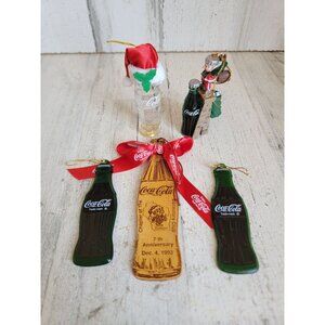 Coca-Cola green bottle elf helper variety ornament set Coke vintage